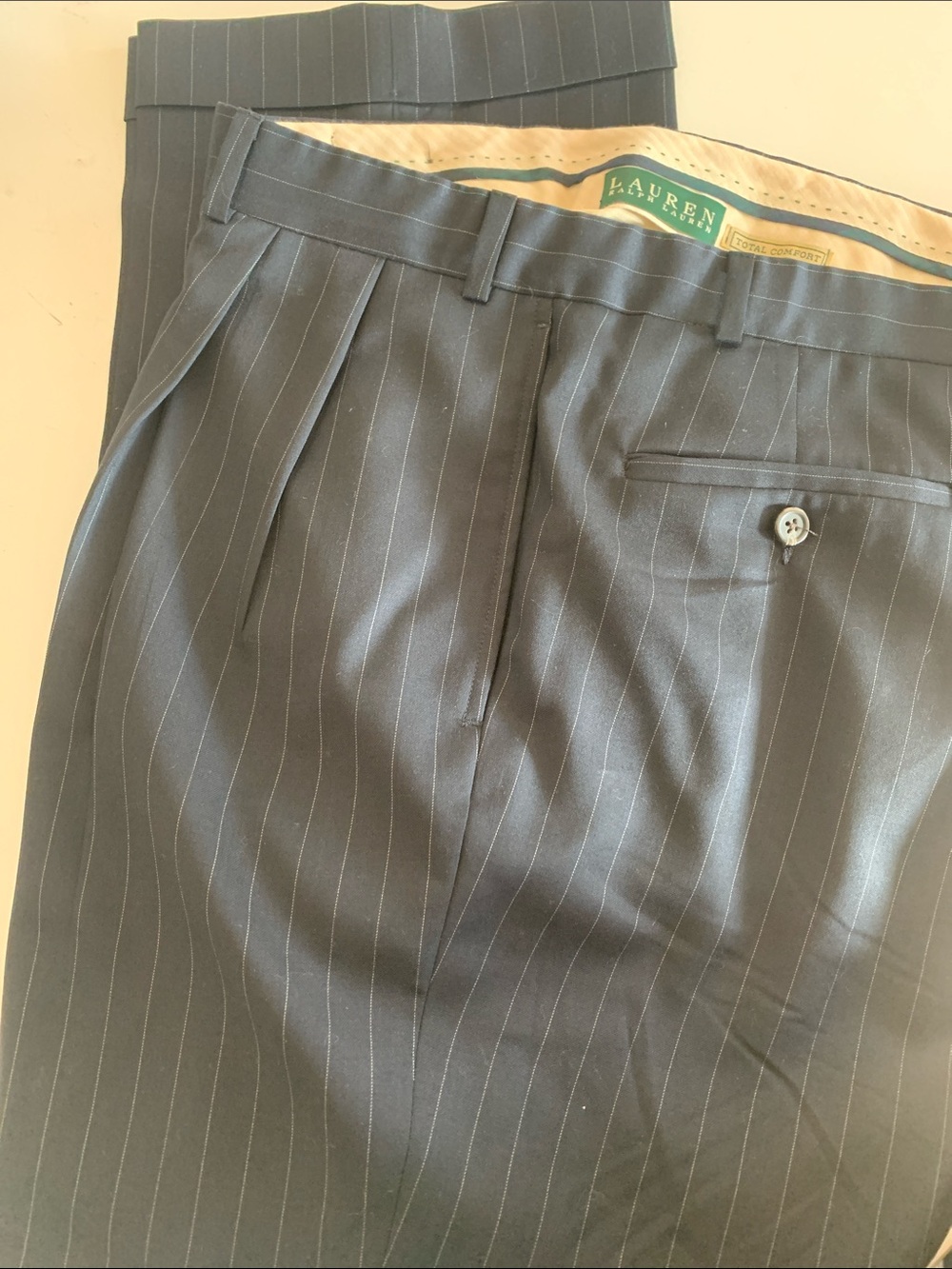 Ralph Lauren Men's Pinstripe Dress Pants - Navy Blue with White Pinstripe